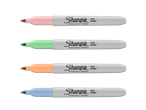 Četiri Sharpie markera sa finim vrhom u pastelnim bojama: roze, zelena, narandžasta i plava.