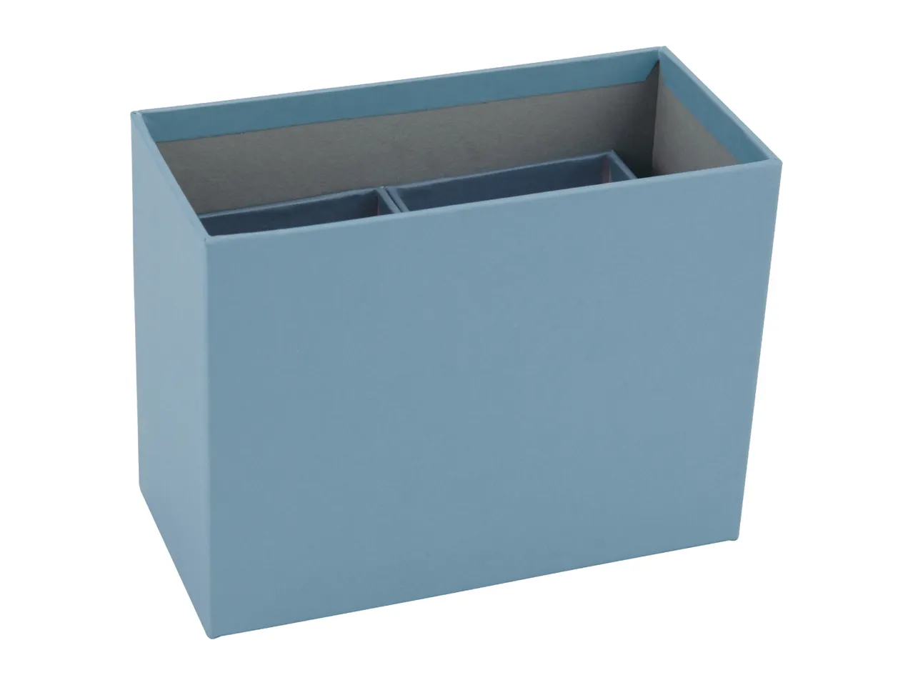 Light blue desk organizer with two compartments.