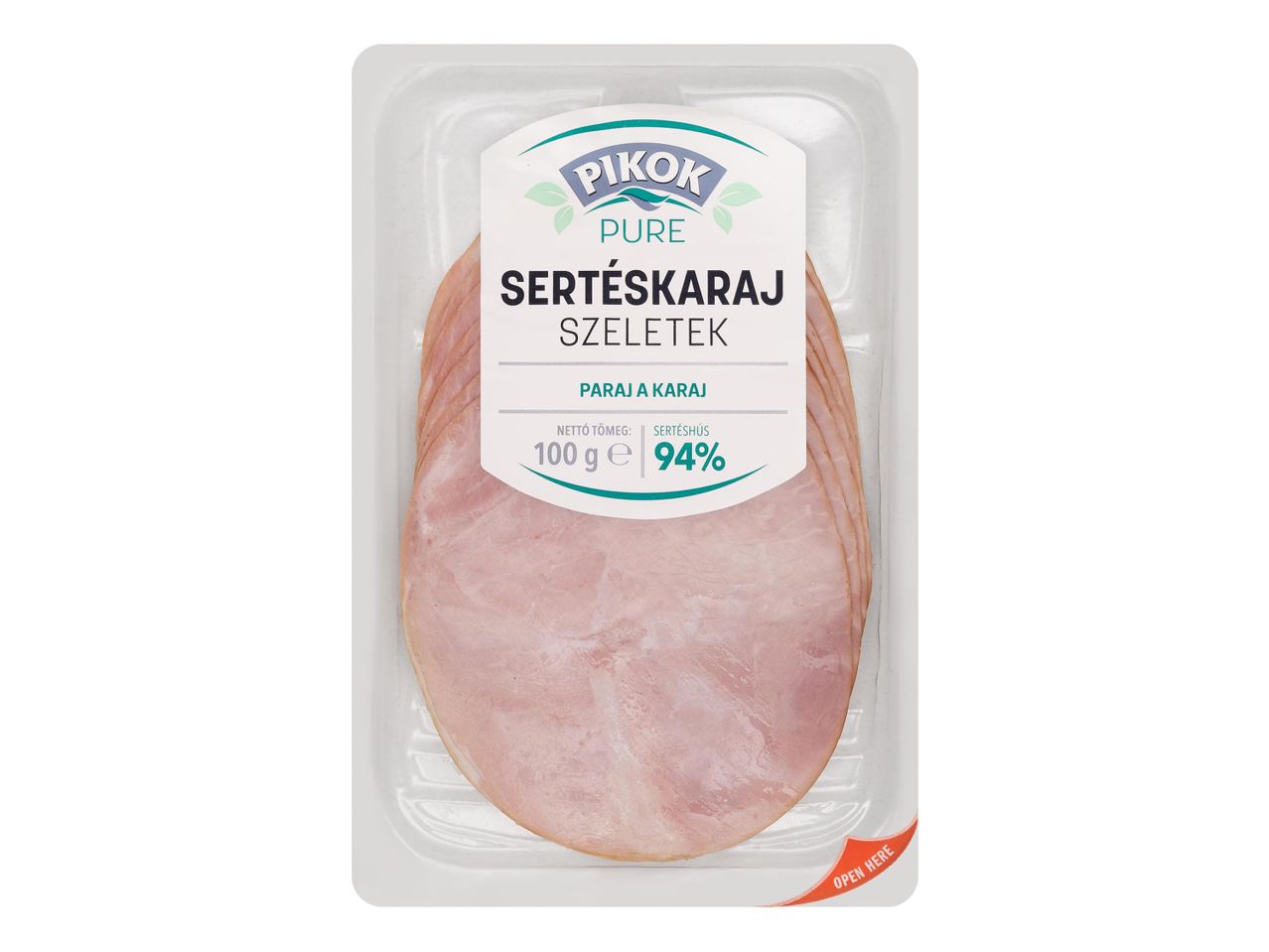 Pikok Pure sertéskaraj szeletek, 100g-os kiszerelésben, 94% hústartalommal.