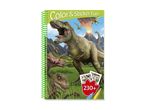 En farvelægningsbog med dinosaurer og 20+ farveblyanter.