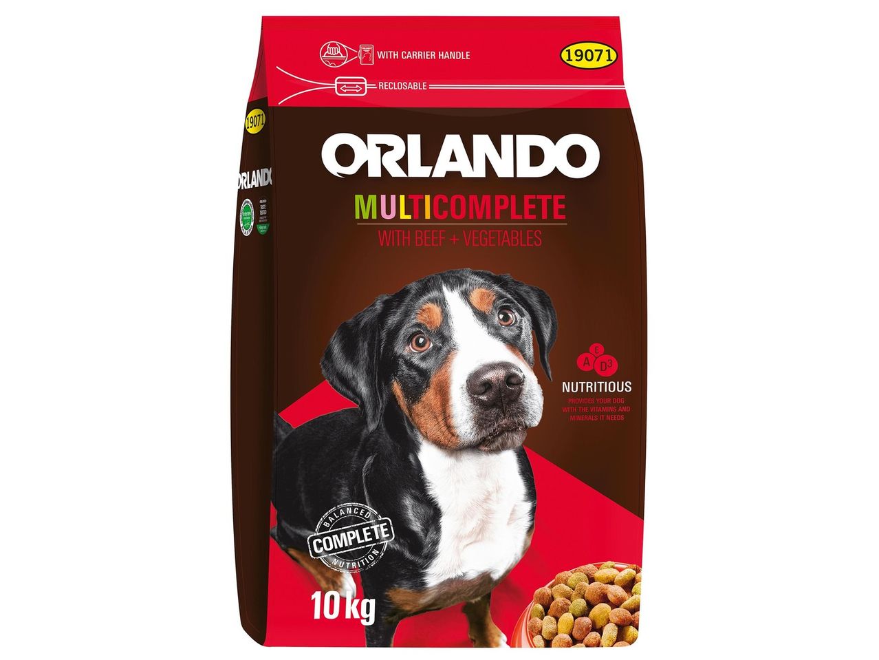 Orlando Multicomplete kutyaeledel marhahússal és zöldségekkel, 10 kg.