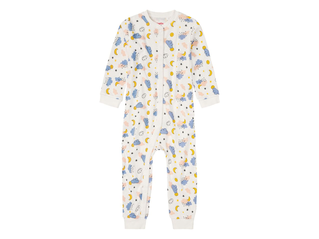 Lupilu baby sleepsuit featuring stars, moons, and clouds.