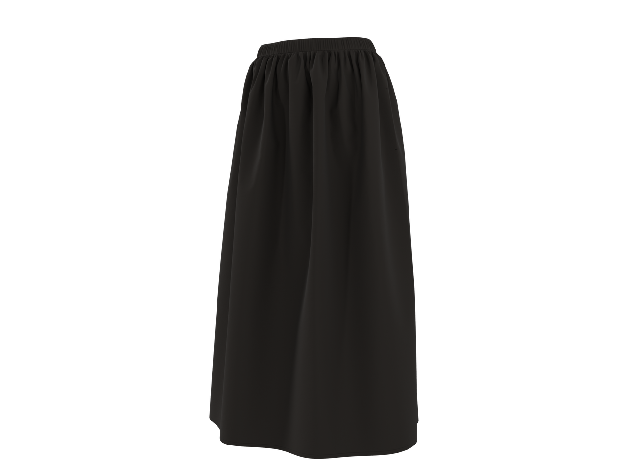 Saia midi preta Esmara com cintura elástica, vista lateral.