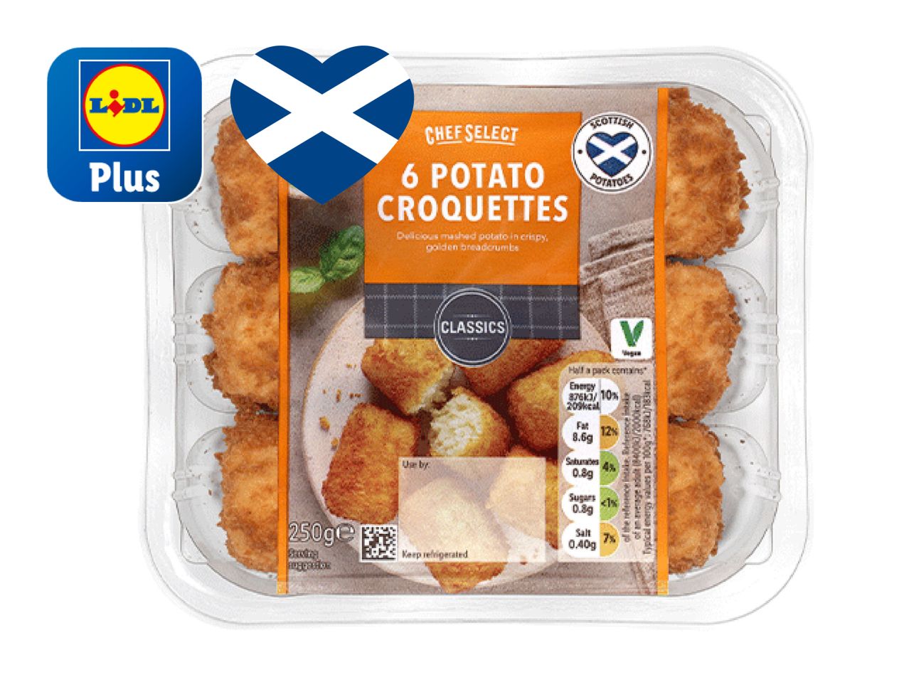 Lidl Plus Chef Select 6 Potato Croquettes in a package.