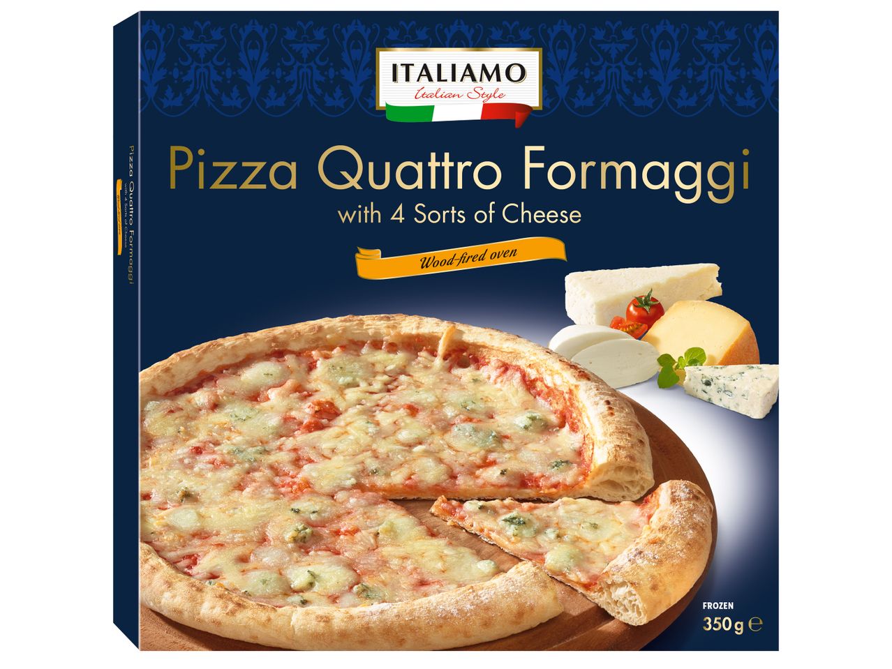 Пица Quattro Formaggi с четири сирена, печена на дърва в италиански стил, 350 g/опаковка