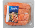 Pakendatud lõhefilee nahaga, 500g, GGN Certified Farming märgistusega.