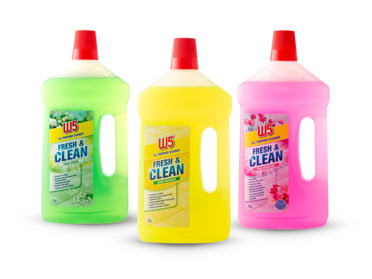 Tri boce tekućine za čišćenje podova 'Sweep & Clean'.