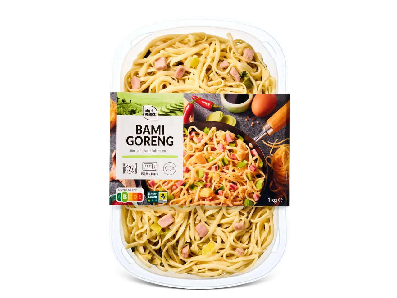 Chef Select Bami Goreng: Noedels met ham en prei.