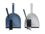 Zwei Kehrsets in Blau und Weiß mit integrierten Besen.