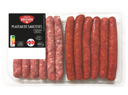L'ÉTAL DU BOUCHER Plateau de 6 chipolatas et de 6 merguez