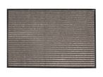 Striped doormat in brown and beige with a black border