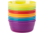 Virnastatavad värvilised plastikust kausid.