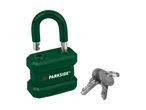 Parkside green padlock with two keys.