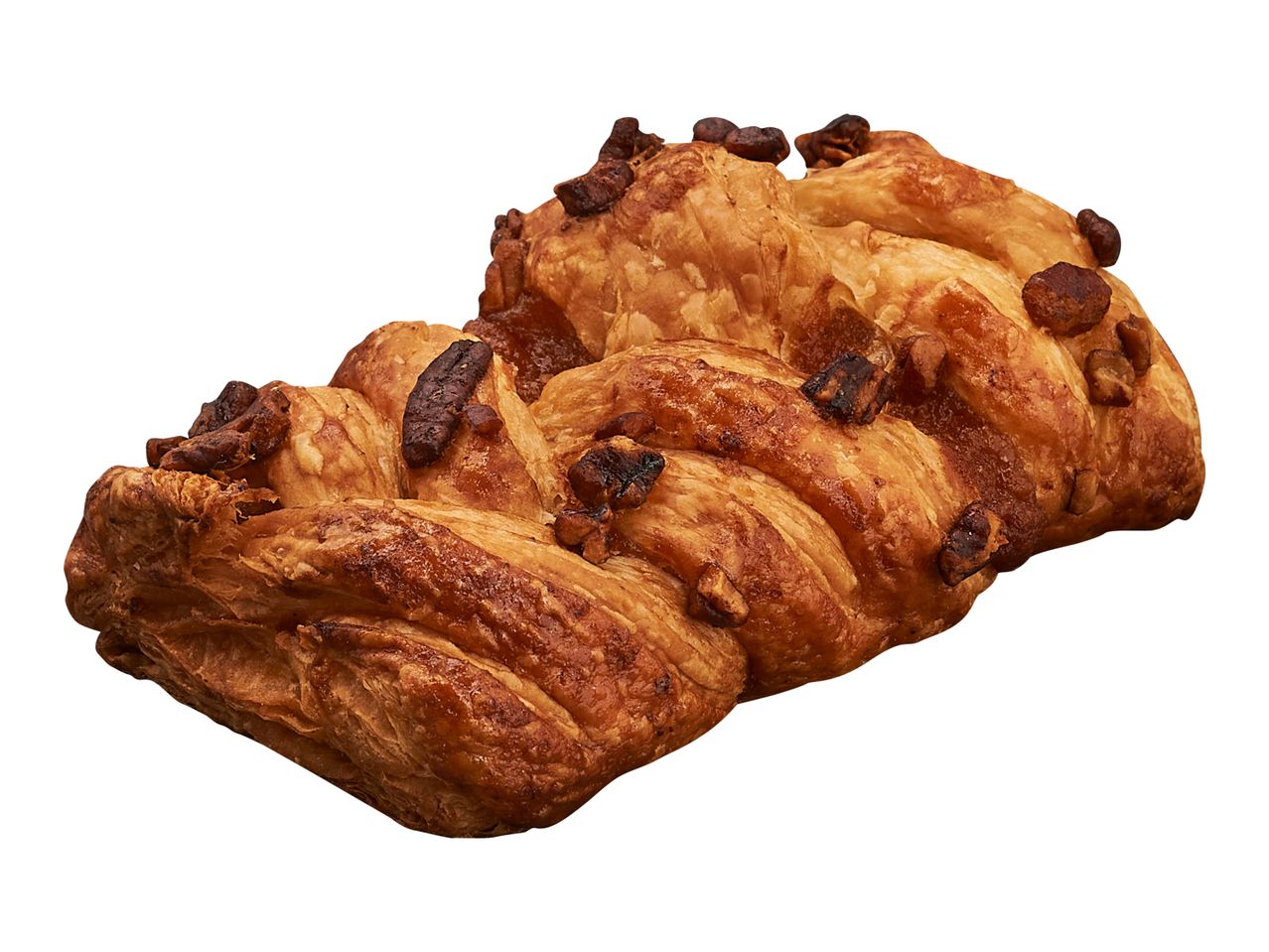 Împletitură de patiserie aurie cu nuci pecan, coaptă perfect.