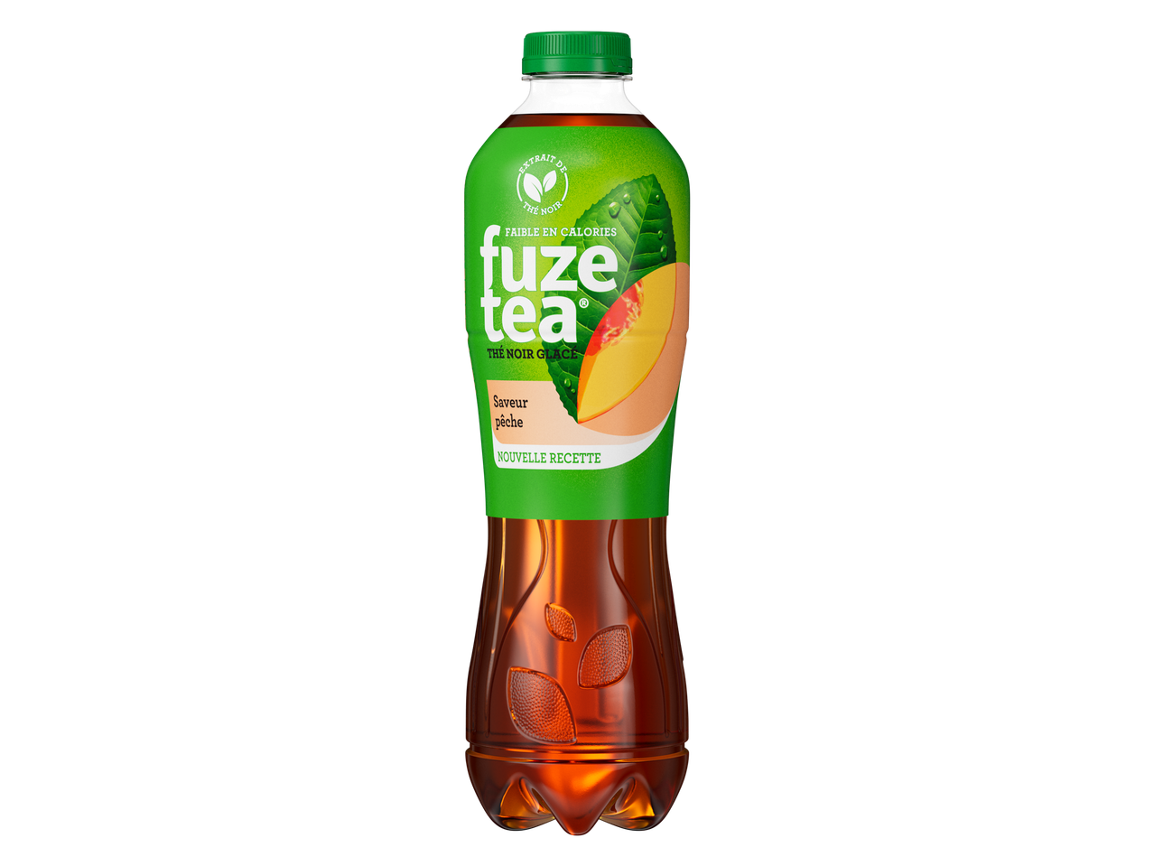 Bouteille de thé glacé à la pêche, faible en calories, avec une nouvelle recette.