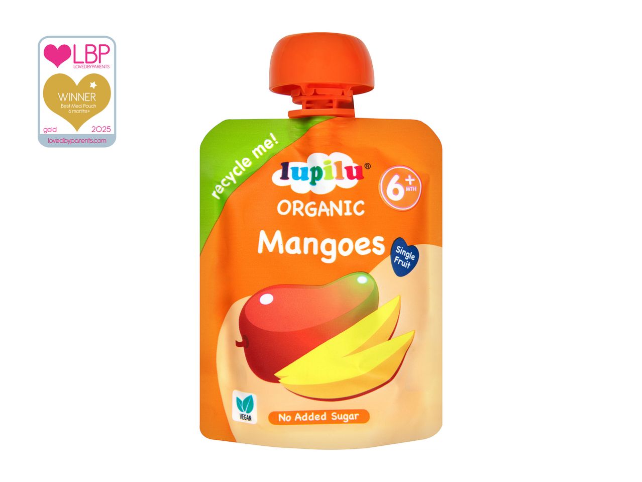 A pouch of Hipp Organic Mangoes baby food.