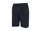 Dark blue men's shorts with a drawstring waist and a single button closure.