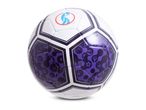 Soccer ball with purple and white design.