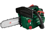 Parkside chainsaw with a green body and black accents.