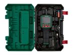 An open case containing a green and black inspection camera with accessories.