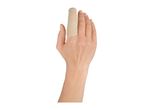 Hand with a beige finger protector on the index finger