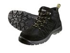 Pair of black work boots with laces.