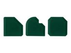 Three green caulking tools with various shapes and numbered edges.