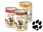 Консервирана храна за кучета Orlando Gourmet: говеждо, пилешко, птиче с черен дроб и сърце.