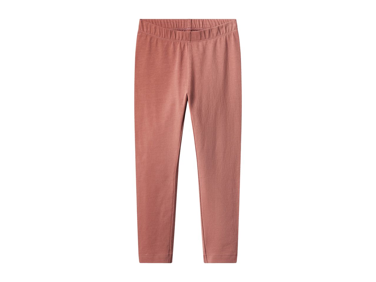A pair of plain pink leggings for children, made from a soft, stretchy fabric.