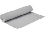 A light gray CRIVIT exercise mat, partially rolled up, on a black background.