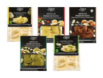 Fünf Packungen gefüllte Premium-Pasta, darunter Cappelletti mit Ricotta Zitrone und Basilikum, sowie Mezzelune.