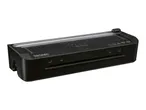 Black laminator with integrated paper cutter, showing various paper size guides and settings.
