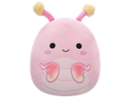 Pink Squishmallows plush toy with antennae, black eyes, and embroidered details.