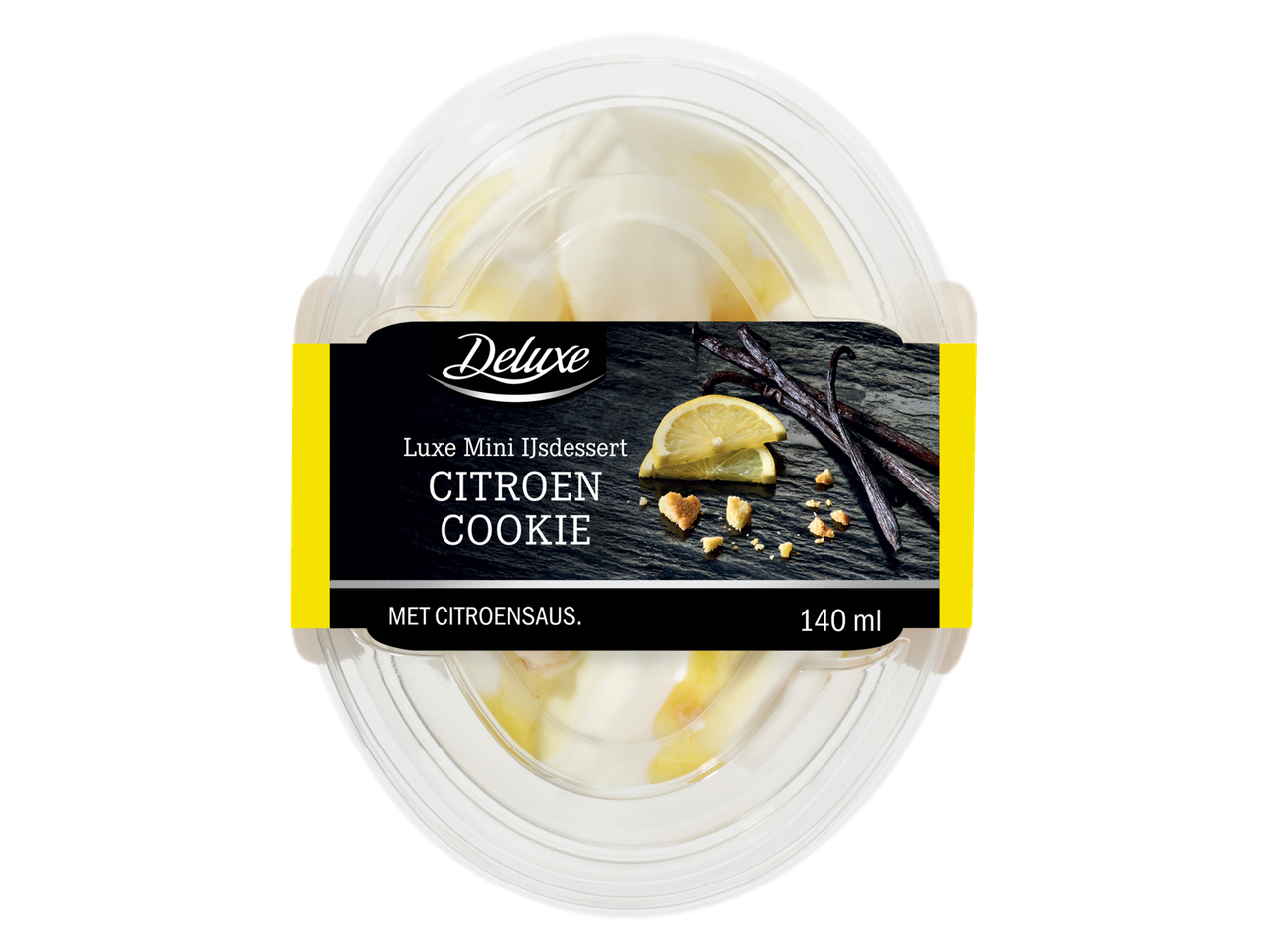 Deluxe Luxe Mini IJsdessert Citroen Cookie met citroensaus (140 ml).