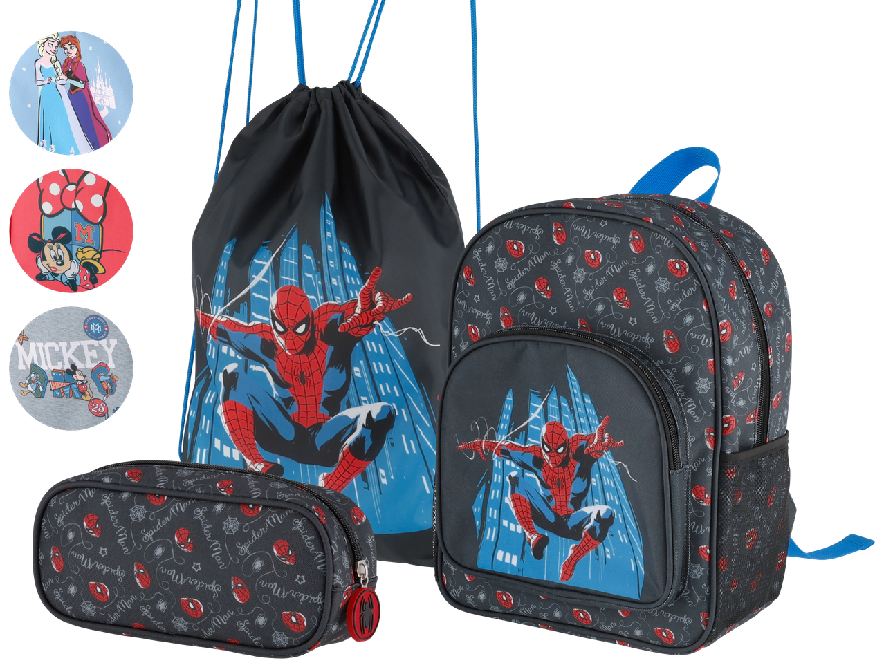 Spider-Man skolväska set: ryggsäck, gympaskydd och pennfodral.