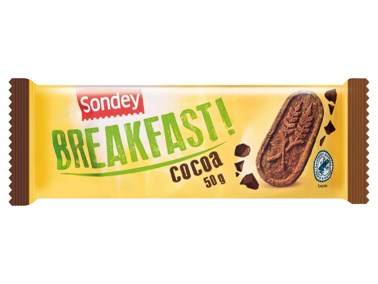 Sondey Breakfast kakaós keksz szelet keksszel és csokoládédarabokkal.