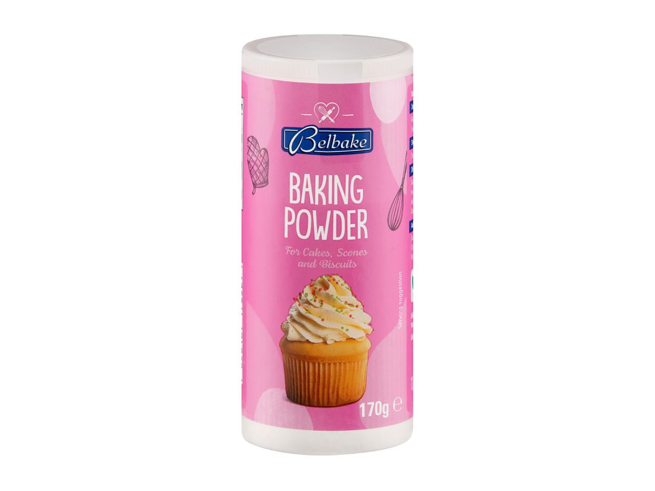 A 170g tub of baking powder for cakes, scones and biscuits.