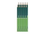 A row of green pencils with sharpened tips, featuring a two-tone design.