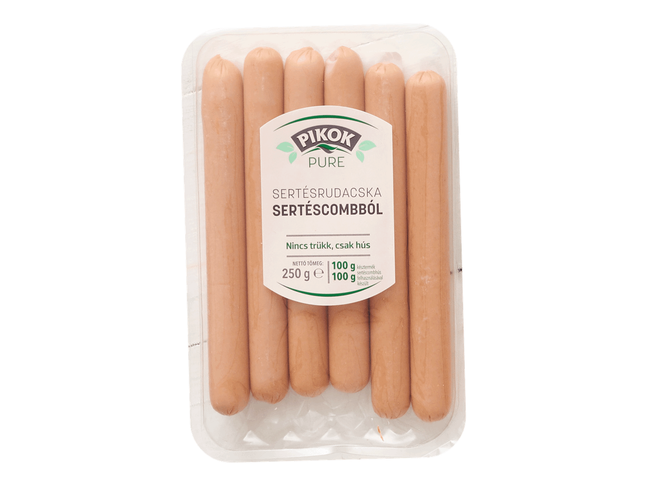 Pikok Pure kolbász csomagban: tiszta sertéshús.