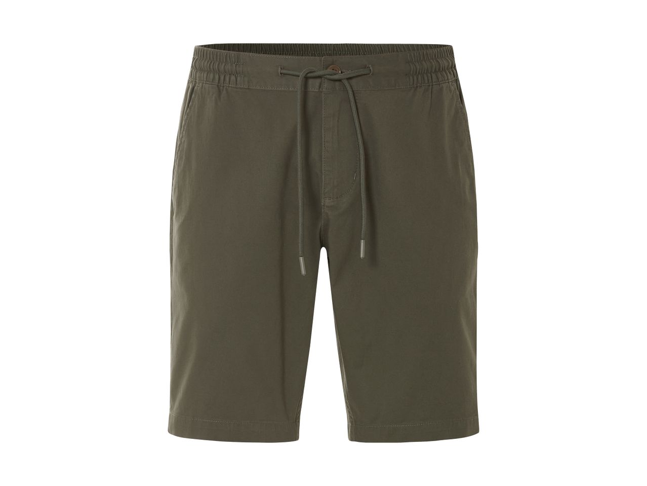 En olivengrøn herre shorts med elastik i taljen.
