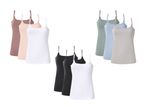 Sæt med 9 camisole-toppe i forskellige farver, herunder hvid, sort, beige, brun, grå og blå.