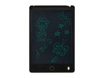 Black LCD writing tablet with green drawings of a flower, sun, stars, butterfly, and ABC.
