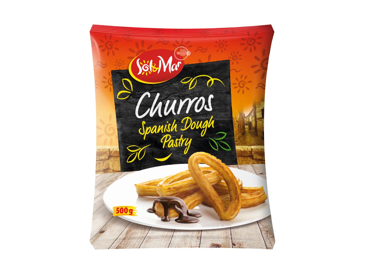 Eine Packung tiefgekühlter spanischer Churros der Marke Vajme.