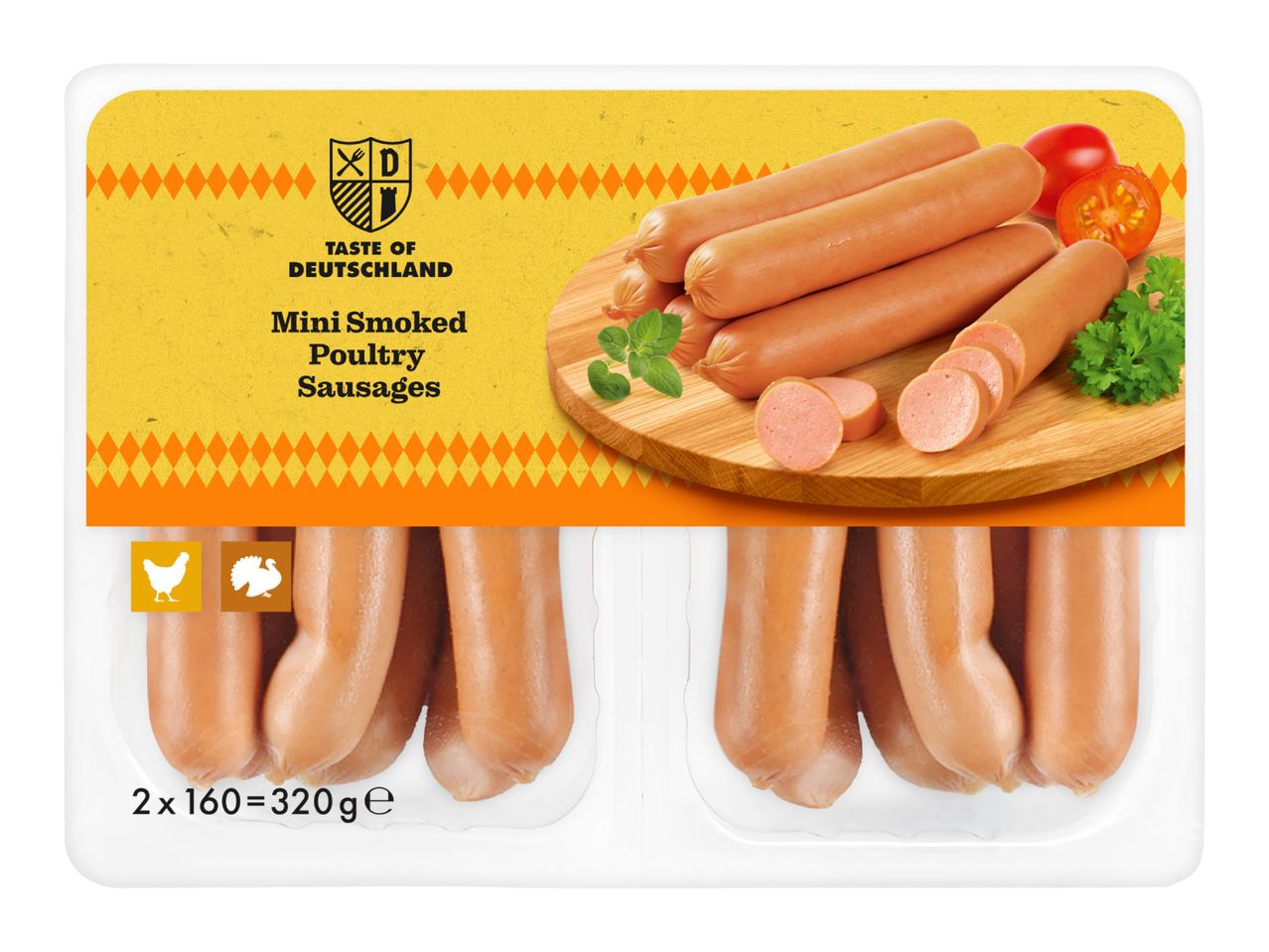 Mini smoked poultry sausages, 320g pack