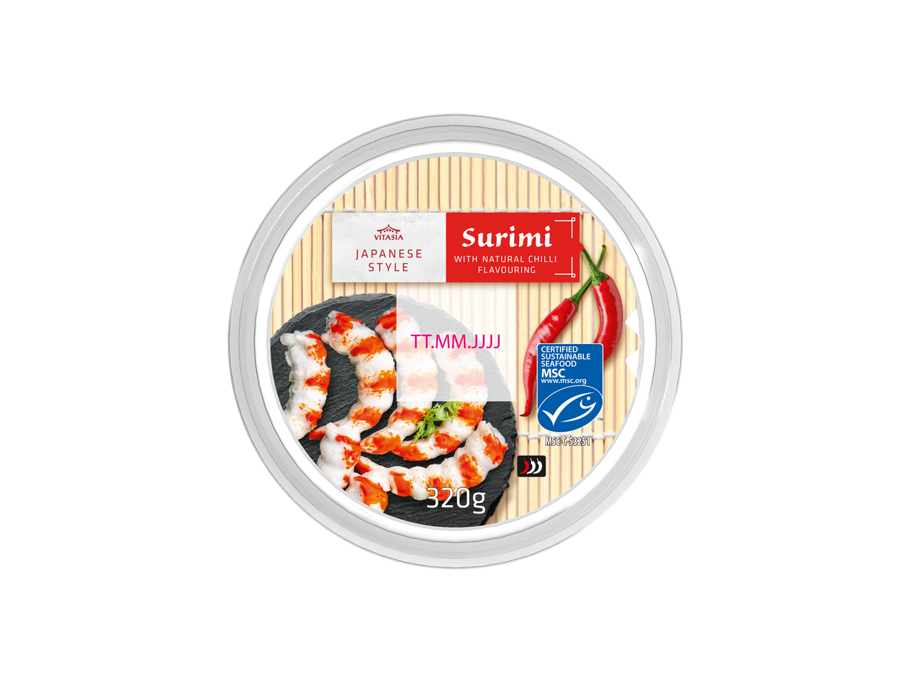 Vitasia Japanese Style Surimi with natural chilli flavouring, 320g, MSC certified.