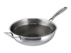 Stainless steel wok with a honeycomb non-stick surface and two handles