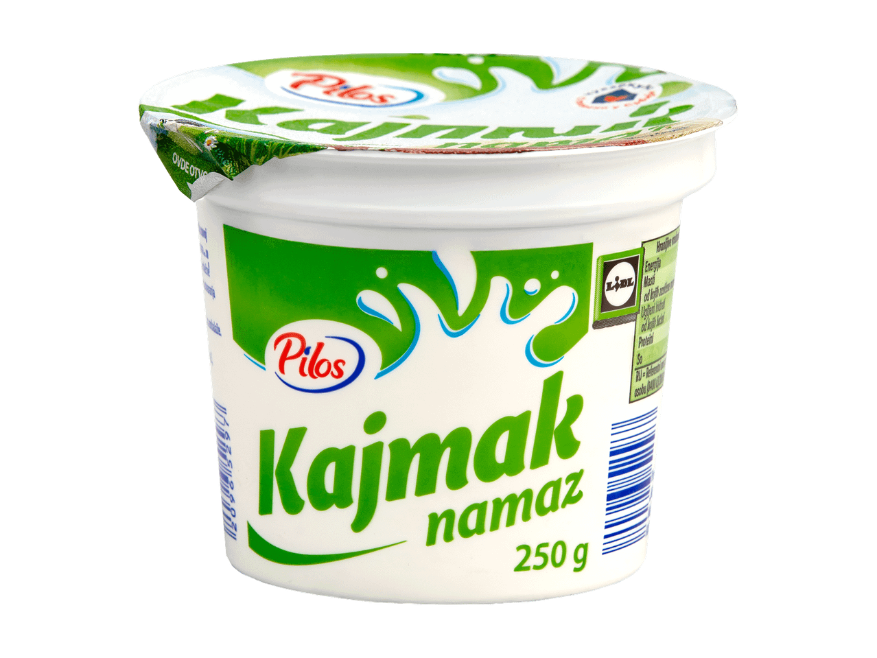 Beli krem sir u pakovanju od 250g sa zelenim natpisom Kajmak namaz.