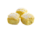 Três Pão de Deus, pães doces portugueses, polvilhados com açúcar em pó.