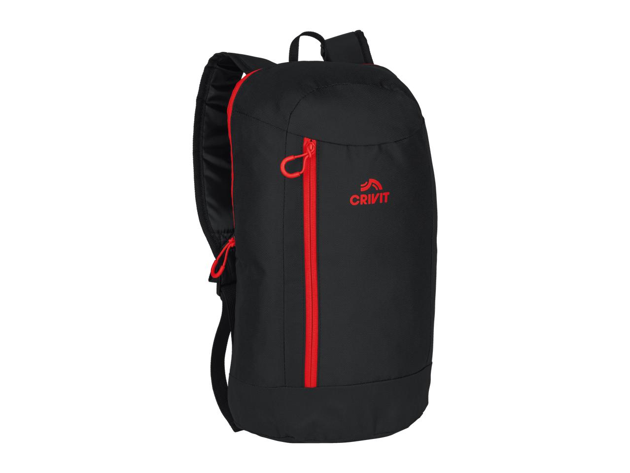 Sac à dos noir Crivit avec des détails rouges.