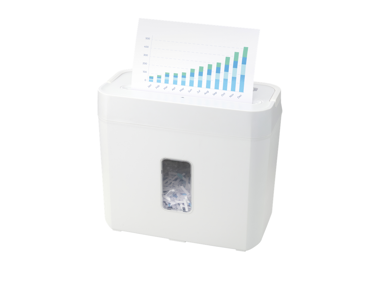 Tronic® papīra smalcinātājs ar diagrammu, kas tiek smalcināta.